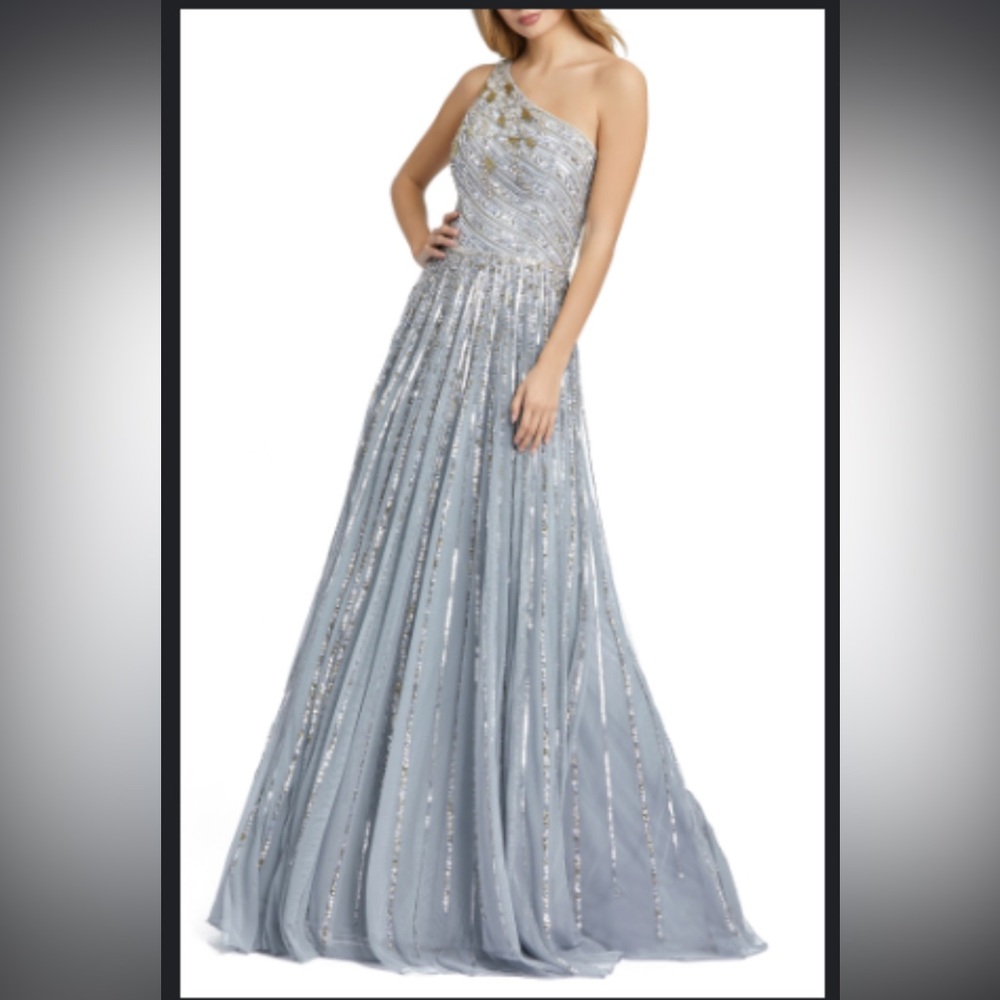 MAC DUGGAL EMBELLISHED ONE SHOULDER A-LINE GOWN